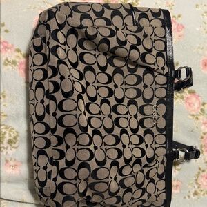 Coach Black and Tan Signature Shoulder Bag